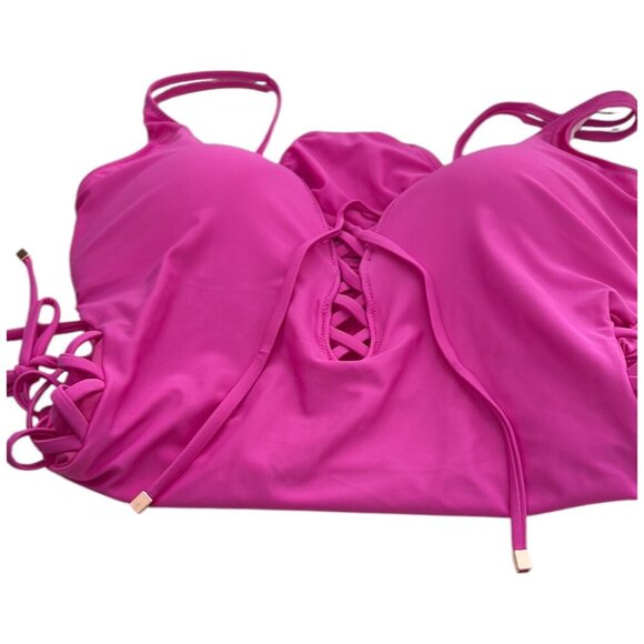 Bar III Women's Lace-Up One-Piece Swimsuit in Magic Magenta | Size M | NWT - Picture 5 of 12
